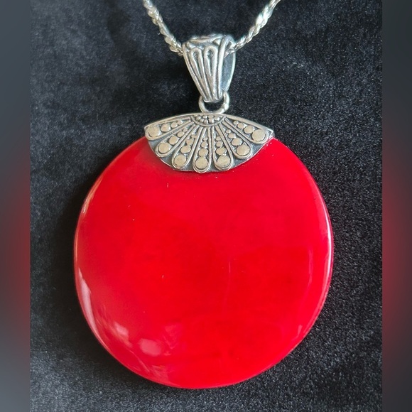 Vintage Red Coral Sterling Silver .925 Pendant - Picture 4 of 8